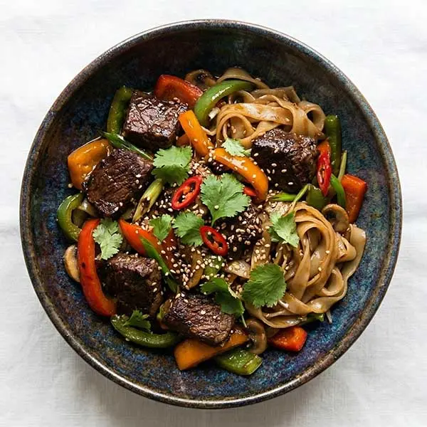 Beef & Pepper Stir-Fry With Flat Rice Noodles